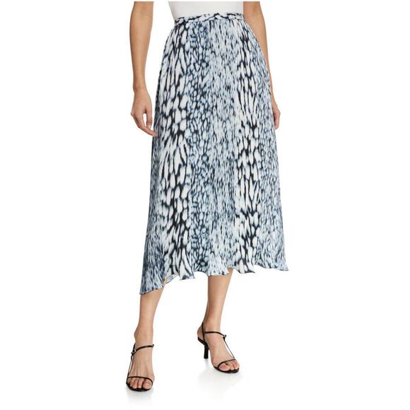 ELIE TAHARI Blue White Printed Alex Pleated Midi Skirt Size 10 - Picture 2 of 5